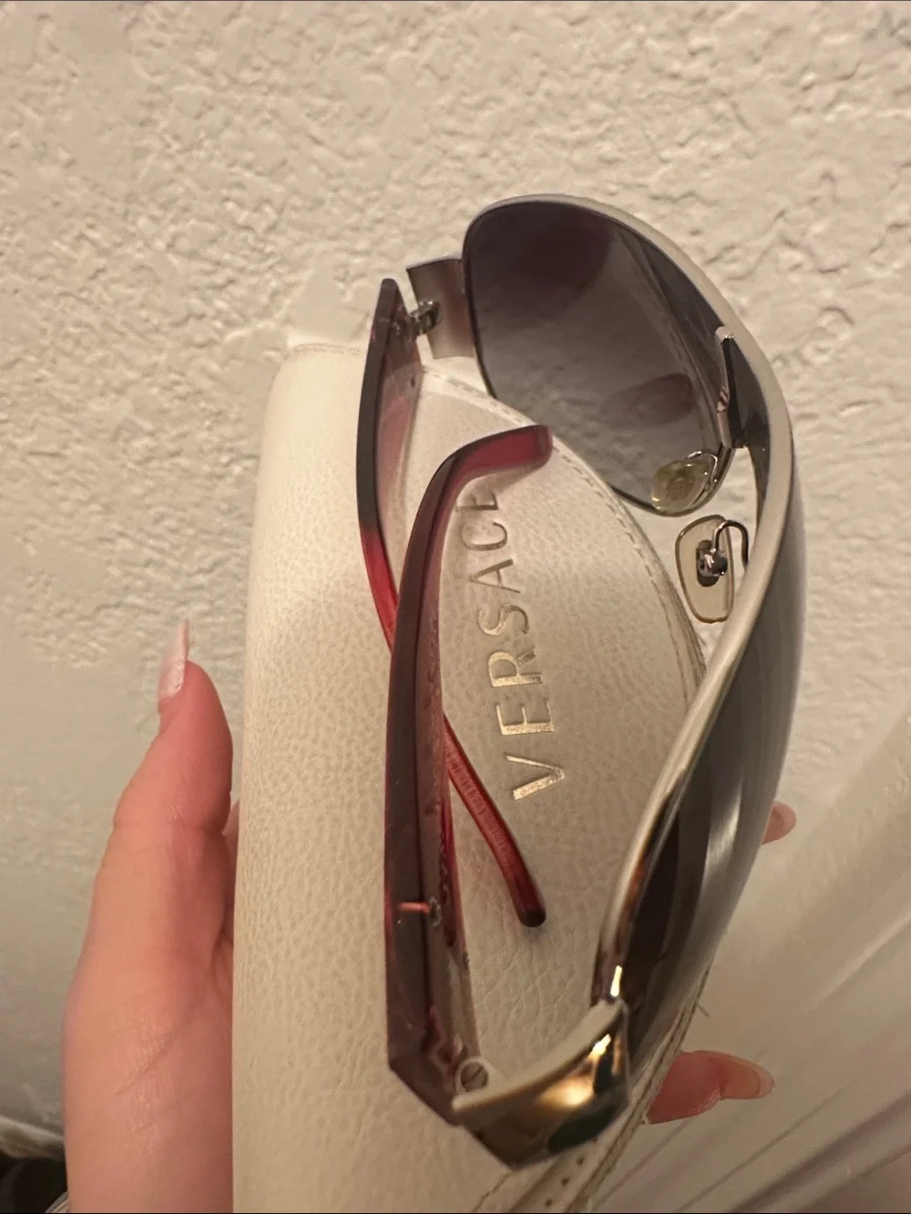 Versace Women's Oversized Brown Gradient Shield Sunglasses with Red Temples